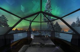 Europa Finnland Sirkka Levi_Igloos Winter-2019_Aurora_borealis_view_from_glass_i